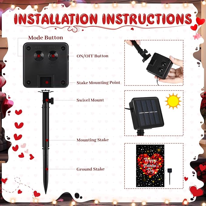 VIHOSE Valentine Garden Flag, 12 x 18 Inch Double Sided Solar Powered LED Heart Flag with Lighting 8 Modes Happy Valentine Red Love Heart Yard Flags Outdoor Banner for Valentine's Day Decorations