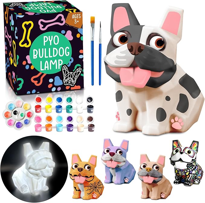 FUNZBO Paint Your Own Dog French Bulldog Lamp Kit - Easter Basket Stuffers, Arts and Crafts Supplies Painting for Kids Teens, DIY Night Light Dog Toy for Girl Boy 3 4 5 6 7 8 9 10 11 12 Birthday Gifts