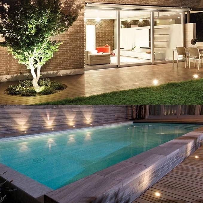 12Pack Well Lights LED Low Voltage Landscape Lights, Outdoor In Ground Light 12V-24V 5W Warm White 3000K, IP65 Waterproof Up Lighting for Pathway, Driveway, Deck, Garden, with Wire Connectors