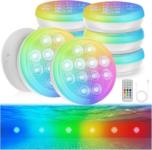 Pool Lights, 2025 Upgraded Ultra-High Brightness Rechargeable Submersible Pool Lights with Remote, IP68 Waterproof 22 Colors Floating Pool Light 2600mAh Magnet LED Underwater Light for Hot Tub 8 Pack