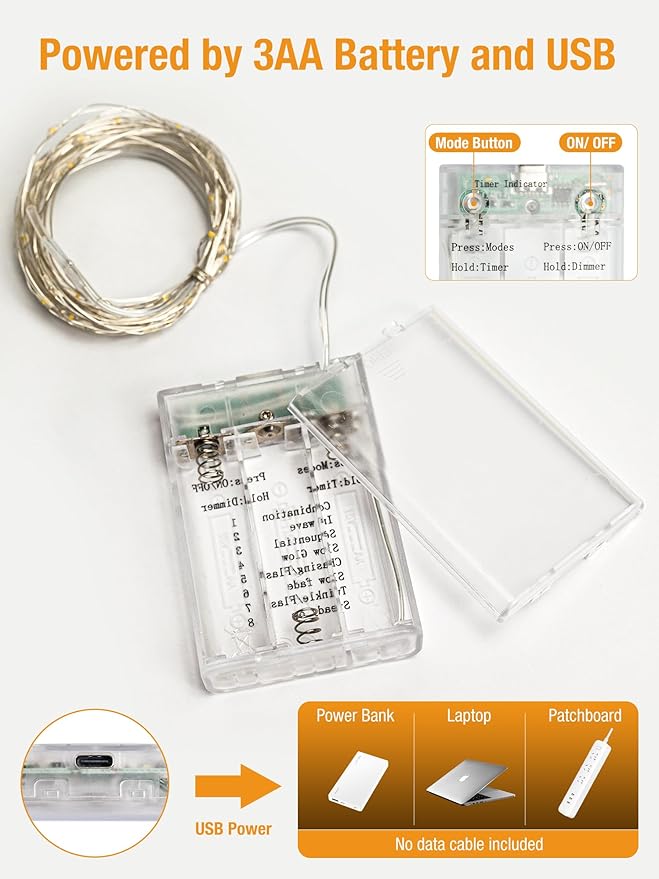 btfarm 4 Pack Fairy Lights Battery Operated with Timer, 16.4 FT 50 LED Silver Wire Twinkle String Lights 8 Modes Dimmable Waterproof for Indoor Christmas Bedroom Wedding Decorations, Warm White