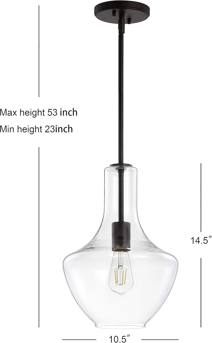 JONATHAN Y JYL6400B Watts 10.5" Glass/Metal LED Pendant Farmhouse Contemporary Dimmable Dining Room Living Room Kitchen Foyer Bedroom Hallway, Oil Rubbed Bronze/Clear