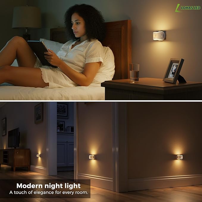 L LOHAS LED Motion Sensor Night Light, Rechargeable Stair Lights Indoor, Portable Warm White Motion Sensor Light Indoor, Battery Operated for Bedrooms, Hallway, Stairway & Bathrooms