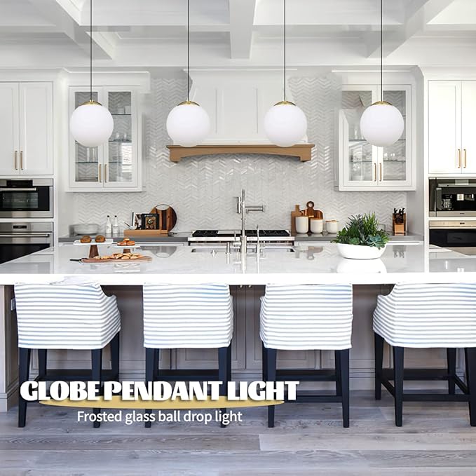 KoKo&Yukina 6-inch mini Modern Globe Pendant Light Opal Glass with Brass Finish Contemporary Mid Century Adjustable Hanging Light Fixture Mid Century Pendant Light for Living Room Bedroom Kitchen