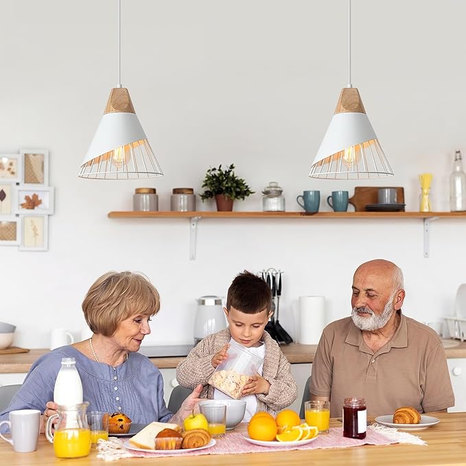 White Pendant Light, 2 Packs 9.4inch Farmhouse Pendant Light, Kitchen Pendant Lights, Pendant Lights Kitchen Island for Living Room, Bar, Bedroom, Office