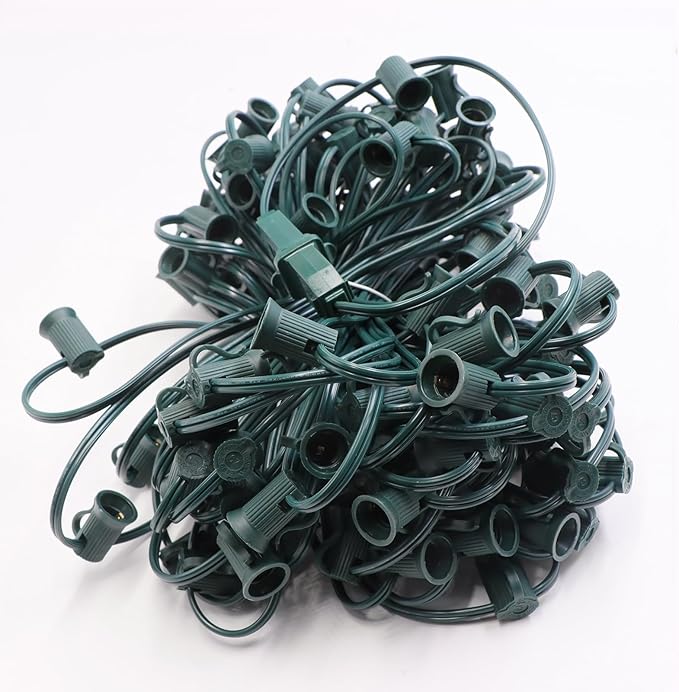 C7 Green Sockets String - 100FT 12" Spacing - Outdoor Christmas Stringer Set