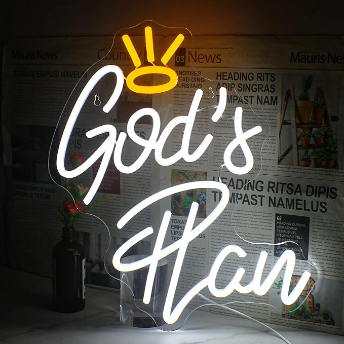 Horseneon God's Plan Neon Led Sign, God Neons Sign for Wall Decor, White Letter Neon Lights Signs with USB Powered for Bedroom, Living room, Wall Art Decoration