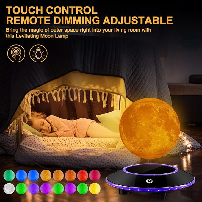 VGAzer Levitating Moon Lamp,Floating and Spinning in Air Freely 16 Colors with Gradually Changing LED Lights for Home,Office Decor,Unique Holiday Gifts,Night Light (White Moon)