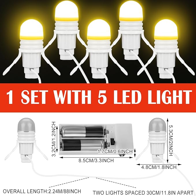 Kingdder Accessory Cord with 5 Led Light Bulb 7.5 Feet Christmas Village Accessories Sets for Christmas Indoor Lamp Cord with Switch LED Light for Holiday Village House Decors Crafts(2 Sets)