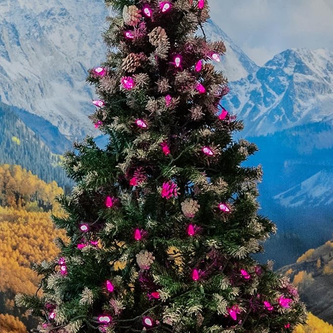 Novelty Lights 24FT 70 LED C6 Christmas String Lights, Outdoor Commercial Grade Tree Decorations, Permanent LED String Lights (Pink)