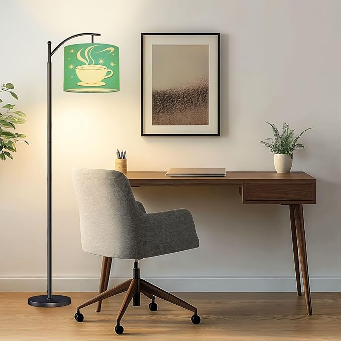 Drum Lamp Shade Mid Century Modern Retro Coffee Cup Cafe Sign Art Scandinavian Design Lampshade for Floor Lamps Table Lamps Pendant Light 8.9"x11" Linen Lampshades Replacement Large Lamp Shade