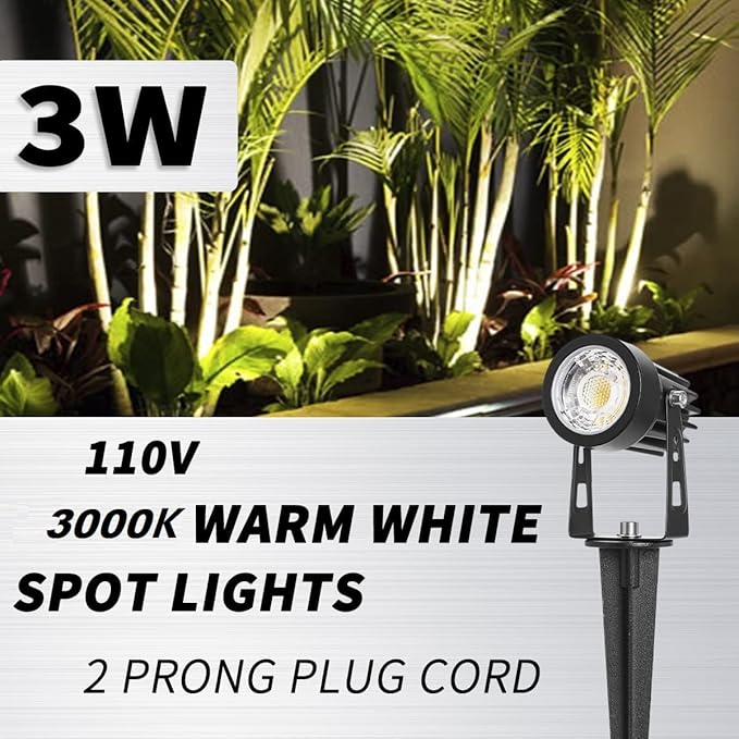 EAGLOD LED Spot Lights Indoor Uplights, 3W Uplight & Down Spotlight Lamp Accent Lighting for Indoor Plants,110V Warm White Up Light 6 FT Cord with Switch (Spiked Stand)