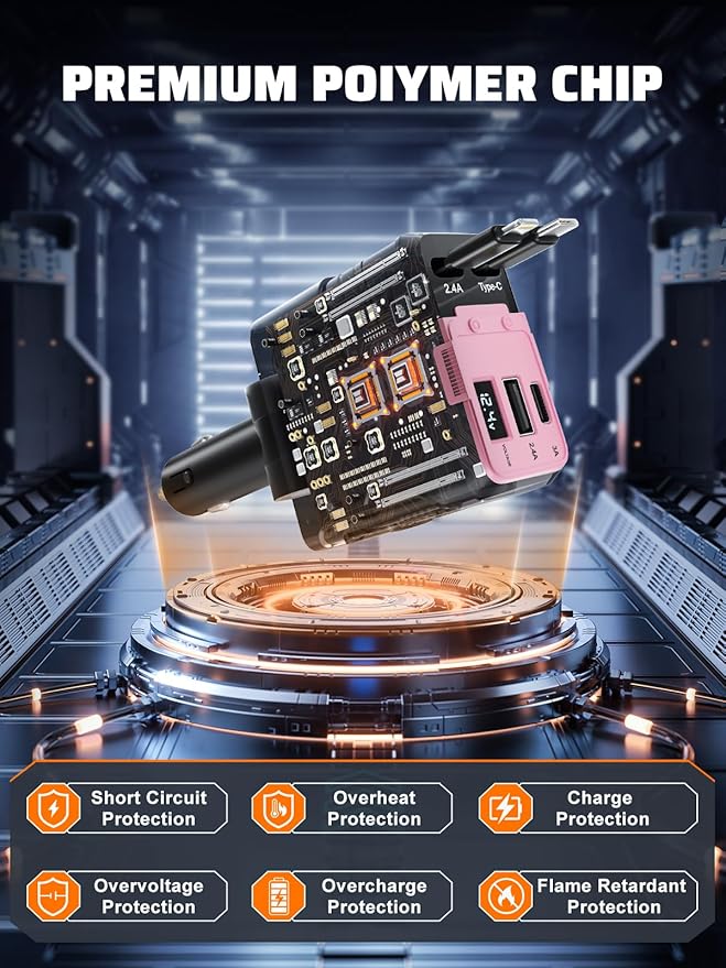 Retractable Car Charger with Retractable Cable (31.5 inch), 4 in 1 Super Fast Car Phone Charger, 2 USB Ports Adapter, Compatible with iPhone 15 14 13 12 11 Pro Max, iPad, Pixel