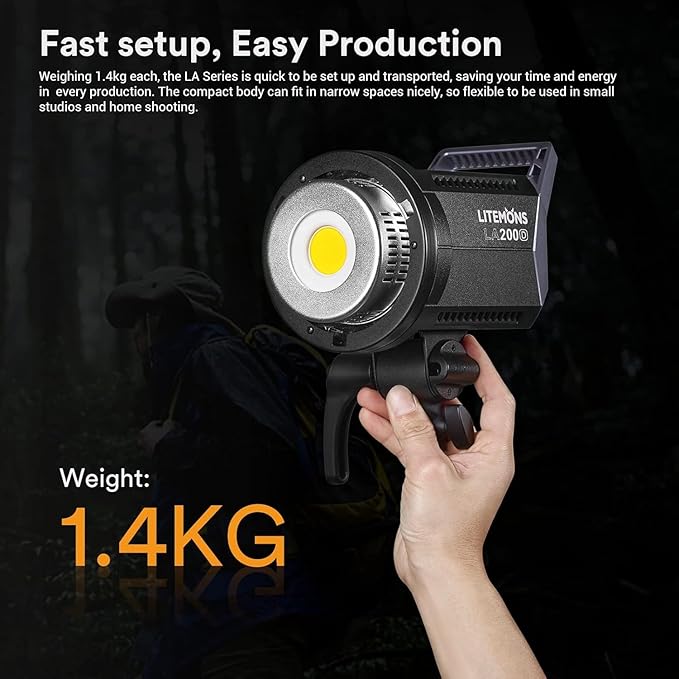 Godox LA200D LED Video Light, 200W 101000LUX@1M Daylight Studio, 5600K Bowens Mount LED Continuous Light, CRI 96+ 8 FX Effect 0-100% Dimming APP Control Photography Light