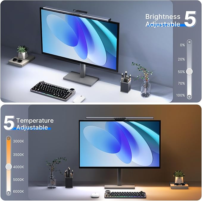 Syrinx Computer Monitor Light Bar, Eye Caring No Glare Monitor Lamp, LED Screen Light Bar with RGB Backlight, Touch+Gesture Control, Fit for All Screens, Dimmable PC Monitor Lamp for Gaming & Office
