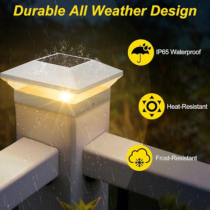 T-SUN Solar Fence Post Cap Lights 18 Pack, Outdoor Waterproof Solar Powered Deck Post Lights for 4x4 5.5x5.5 6x6 Vinyl/Wooden Posts, Warm/Cool White Modes for Porch,Yard,Walkway,Gate