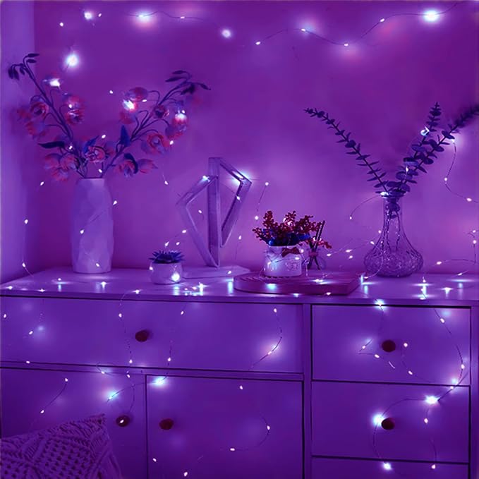 Purple Fairy Lights Battery Operated 3 Speed Modes 7Ft 20 LED Mini Fairy String Lights Christmas Waterproof Twinkle Firefly for Bedroom DIY Thanksgiving Valentine's Decor