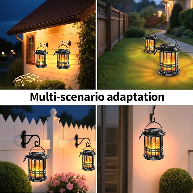 Solar Lanterns Outdoor Waterproof,Flickering Flame Landscape Lanterns ,Solar Powered Outdoor Hanging Lights Decor for Garden, Yard, Patio, Porch 2 Pack