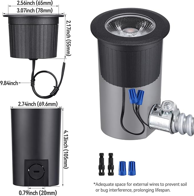 LEONLITE 3W 5CCT Well Lights Landscape LED In Ground, 12-24V AC/DC Low Voltage, CRI90 IP67 Inground Well Lights Outdoor, Black Aluminum Housing, Embedded Parts Included, Pack of 6