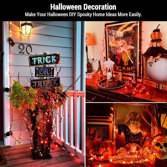 Brizled Orange Halloween Lights, 33ft 100 LED Halloween String Lights, 120V UL Certified Connectable Orange Light String Mini Tree Light Black Wire for Indoor & Outdoor Party Christmas Tree Decoration