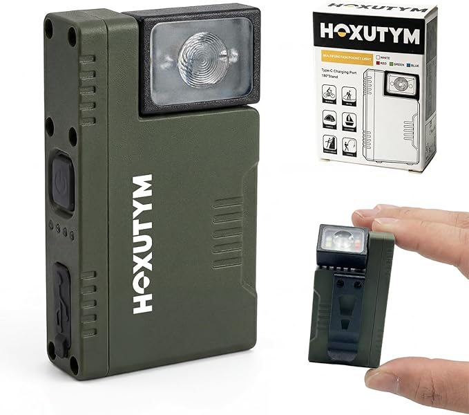 Clip-on LED Rechargeable Flashlights – 500lm EDC Mini Pocket Light, Hands-Free Magnetic Work Light with 180° Rotatable Clip & RGB Emergency Mode for Camping, Hiking, Repairs, Walkies