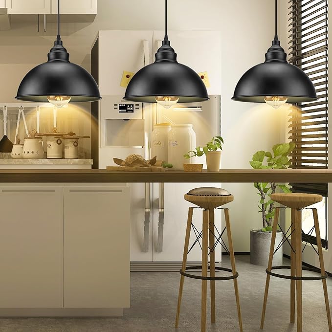 Plug in Pendant Light, 15FT Hanging Lights with Plug in Cord, On/Off Switch, Industrial Pendant Light with Plug in Cord, Metal Hanging Lamps for Living Room, Kitchen, Dining Room-Large Black