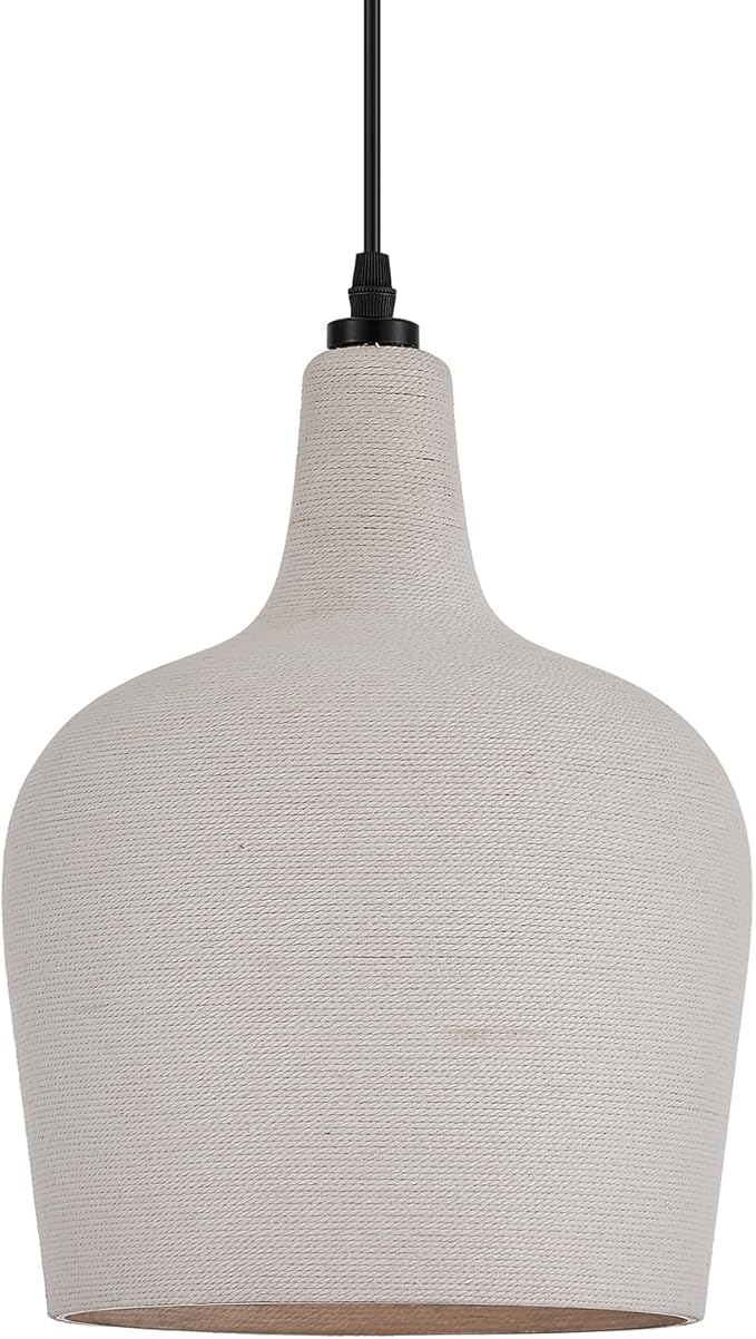 Large Hammered Glass Rattan Pendant Light Boho 1 Light Single Dome Pendant Lighting Fixtures for Kitchen Island Dining Room Hallway, Dia 9 Inch, UL Listed