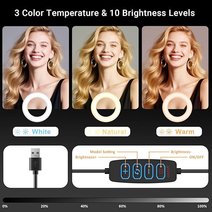 Desk Ring Light with Magnetic Phone Holder, 10'' Video Conference Podcast Lighting Kit for Laptop Computer Monitor Zoom Call Streaming, 3 Color LED Halo Light with Adjustable Stand for Home Office