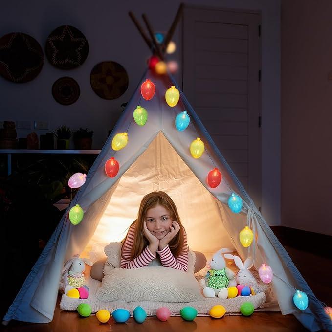 Couah Easter Egg Lights, 8.5Ft Easter String Lights with 10 LED Multicolored Eggs Lights Plug in Waterproof for Indoor & Outdoor Garden Party Home Garden Spring Easter Decorations