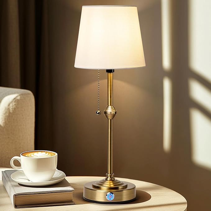 Rechargeable Cordless Table Lamp, Battery Powered Lamp,3 Level Brightness - Bedside Night Lamp, Ambient Light for Restaurant, Home, Bedroom, Dining Room, Camping, Cafe(Gold)