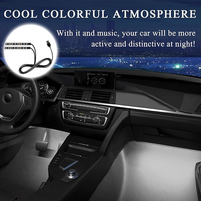 Car LED Strip Light, 12V 24 LEDs Auto Interior Atmosphere Lamp with USB Port, Vehicle Under Dash Ambient Neon Night Light Decorative Strip, Universal Car Accessories (White)