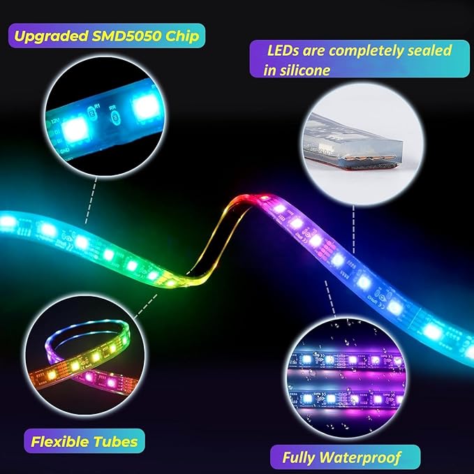 Battery Operated Marine Submersible Boat Lights Strip, 2 Pcs 6FT 9V IP68 RGB Kayak Paddleboard Light, Boat Interior Deck Courtesy Light, Golf Cart Canopy Roof Underglow Lights