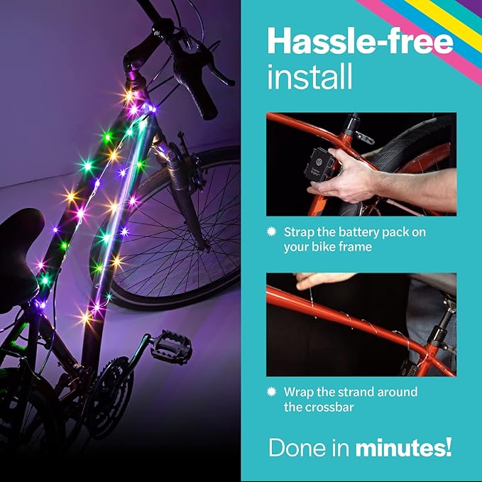 Brightz CosmicBrightz LED Bike Frame Rope Light - 6.5-Foot String Rope - Battery-Powered with On/Off Switch - Ultra Bright Color Keeps Your Ride Fun and Safe for Kids, Teens, & Adults