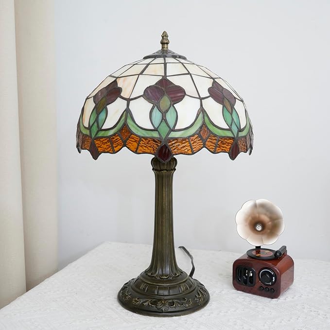 Red Tuilp Tiffany Lamp Stained Glass Table Lamps Antique Vintage Style Bedside Nightstand Nightstand Decor Living Room Bedroom Office Home Retro Bar Hotel 12 Inch Unique Reading Desk Lamps