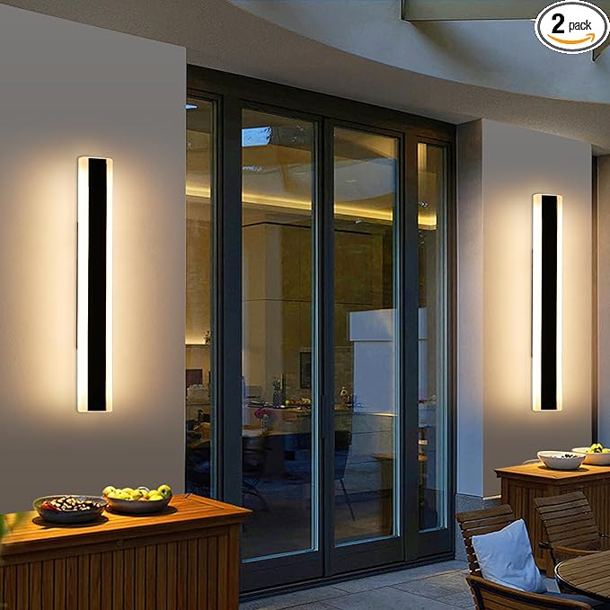 Mikeru 2pack 23.6inch Modern Outdoor Wall Light Fixtures, 3000K Exterior Lights for House, Shop, Garage - IP65 Waterproof, Rust Resistant, Hardwire Mounting