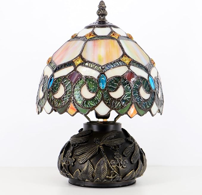 Small Tiffany Mushroom Table Lamp,Mini Memory Sympathy Antique lamp 8X11 Inch (Seven Color Baroque)