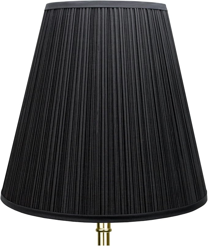 FenchelShades.com Lampshade 9" Top Diameter x 16" Bottom Diameter x 15" Slant Height with Washer (Spider) Attachment for Lamps with a Harp (Pleated Black)