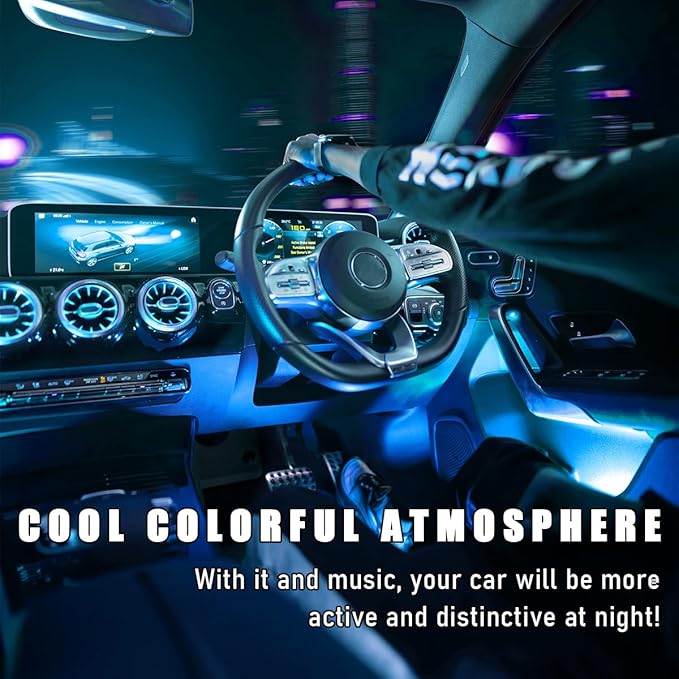Car Interior LED Strip Light, 12V 24 LED Waterproof Neon Ambient Night Light with USB Port, Automotive Atmosphere Decorative Under Dash Lighting Kit, Car Accessories (Ice Blue)