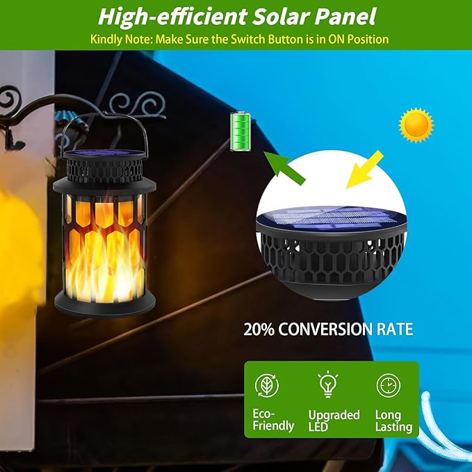Solar Lanterns Outdoor Waterproof, Flickering Flame Hanging Solar Lanterns Solar Powered Wireless Lantern Decorative Lighting for Halloween Party,Patio,Garden,Yard,Pathway (1Pack)