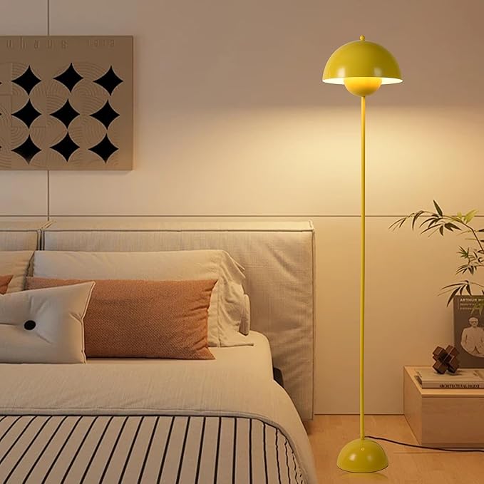 Modern Floor Lamp for Bedroom-Tall Floor Lamps for Living Room-Corner LED Boho Floor Lamp for Office Vintage Industrial Flower Floor Lamps Standing Unique Mid Century Lamp (Yellow)