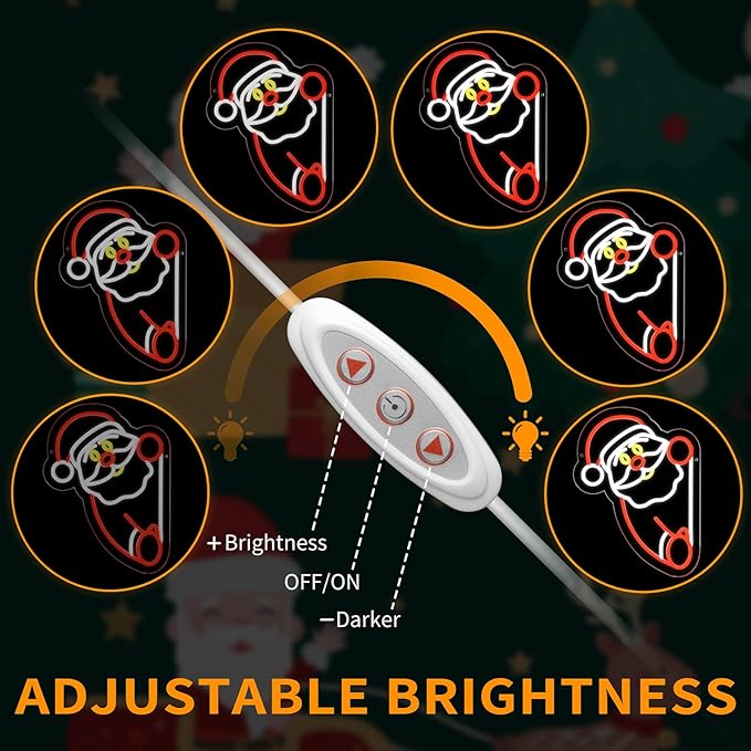 Chrismas Neon Signs for Wall Decor,Santa Claus Neon Sign for Xmas Party,Dimmable Led Christmas Window Lights,Merry Christmas Light Up Decorations for Bedroom Kids Livingroom Winter Home Holiday Gifts