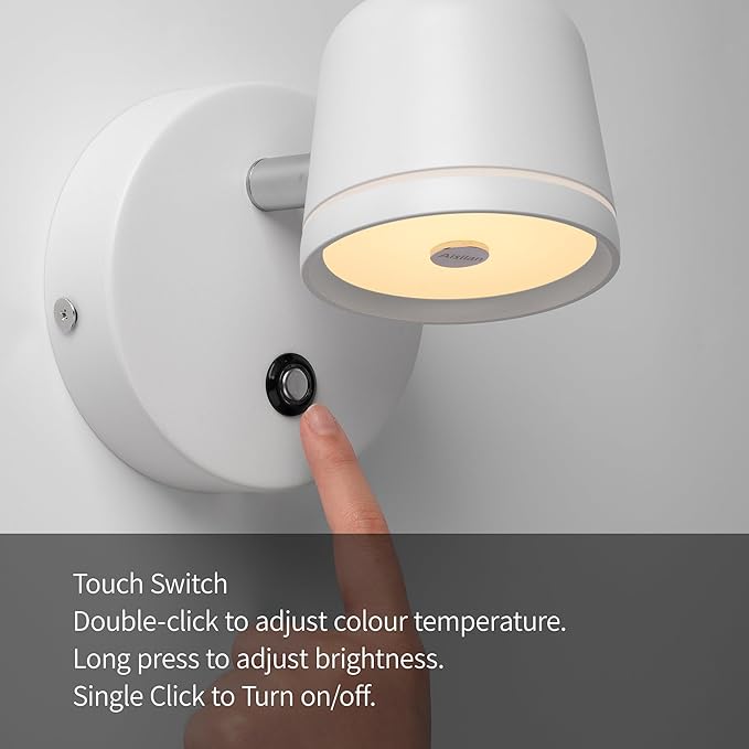 Aisilan Wall Sconce, Hardwired Touch Dimmable Wall Light with 3 Color Temperatures, Adjustable 7W LED Wall Lamp CRI97, Modern White Aluminum Sconce for Bedroom Bedside Hallway