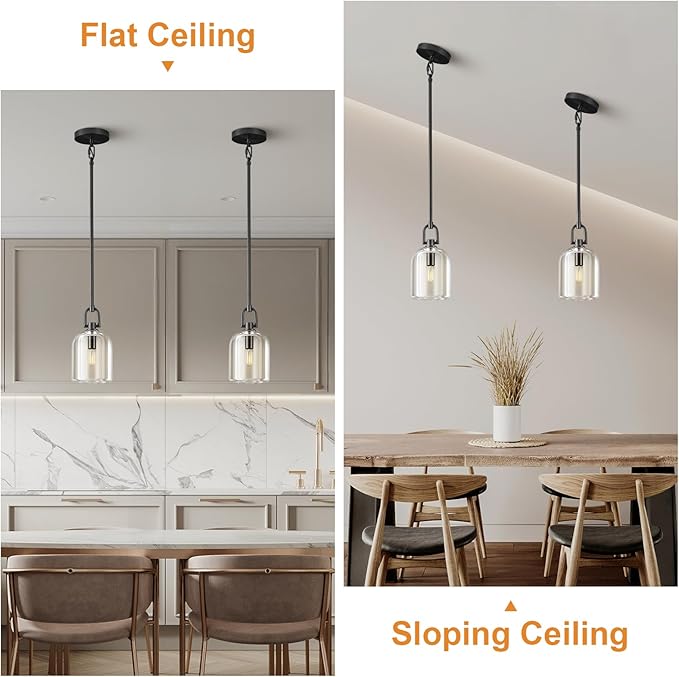 Black Pendant Light Fixtures, Modern Pendant Lights, Indoor Pendant Light for Kitchen Island Dining Room Living Room Bedroom Bathroom, E12 Bulb Included