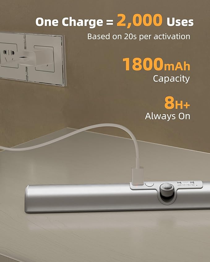 EZVALO 3 Pack Motion Sensor Closet Light with Eye-Protection Design, 1800mAh Rechargeable Under Cabinet Lighting, 3 Color Temps Night Light for Pantry, Stair