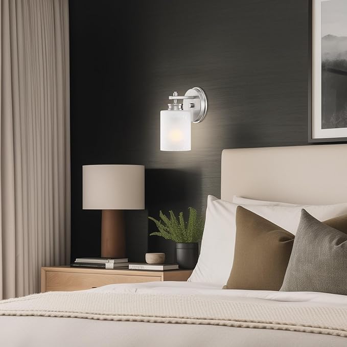 Kira Home Phoebe 8" Modern Wall Sconce/Vanity Light + Frosted Seeded Glass Shade, Brushed Nickel Finish