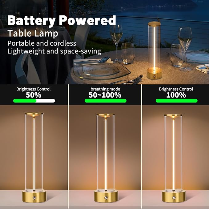 Mini Minimalist Tabe Lamp with Breathing Effect, Cordless LED Desk Lamp Rechargeable Modern Night Lights Portable Lamp for Gaming, Home Office, Bedroom, Living Room, Kitchen, Bar, Restaurant (Gold)