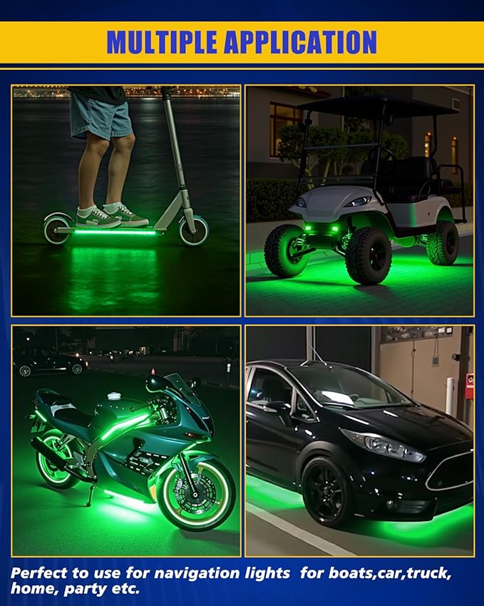 Green Led Strip Lights,DUOFU365 Marine Boat Led Navigation Lights 30CM 15 SMD IP67 Waterproof Auto Interior Lights for Home Decoration Car Motorcycles Boat Golf Cart Truck with 3M Tape(6PCS)