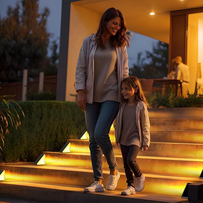 12 Pack Solar Stair Lights Outdoor Stair Lights with Waterproof IP67 LED Solar Light for Outside Light Decor for Deck, Front Step, Front Porch, Patio, Garden and Backyard (Brown)