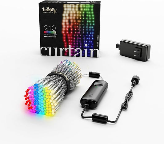 Twinkly Christmas Curtain Lights 210 RGB+W LEDs - App-Controlled, Sync with Music, Indoor & Outdoor Use, Compatible with Google Assistant, Amazon Alexa, Apple HomeKit, Bluetooth & WiFi Connectivity