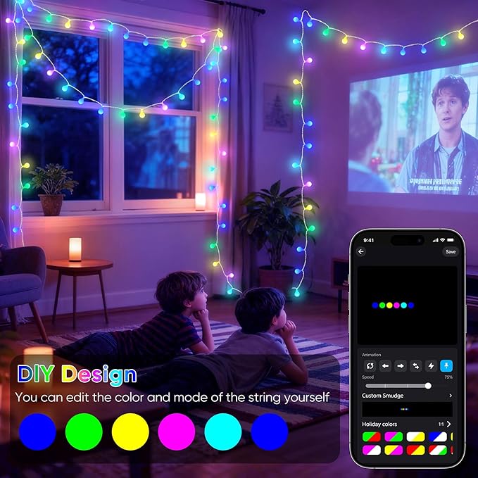 OMIKA 33FT 60 LED Color Changing Globe String Lights, Warm White & Multicolor USB Powered Smart Fairy Lights, APP & Remote Control, Music Sync, 100+ Dynamic Mode for Dorm, Classroom, Room Decor